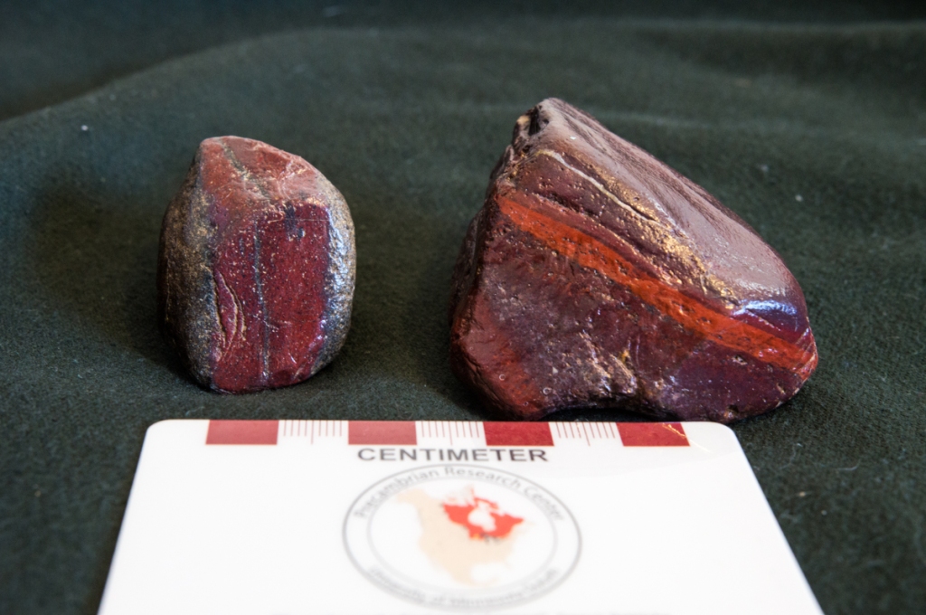 Two jasper cobbles from Minnesota. Picture courtesy of Ben Chorn. 