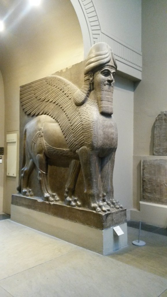 A statue from Nimrud on display at The British Museum, November 2014. 