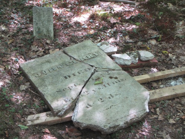 Fox Forest #13. A fallen headstone, in the process of being restored. 